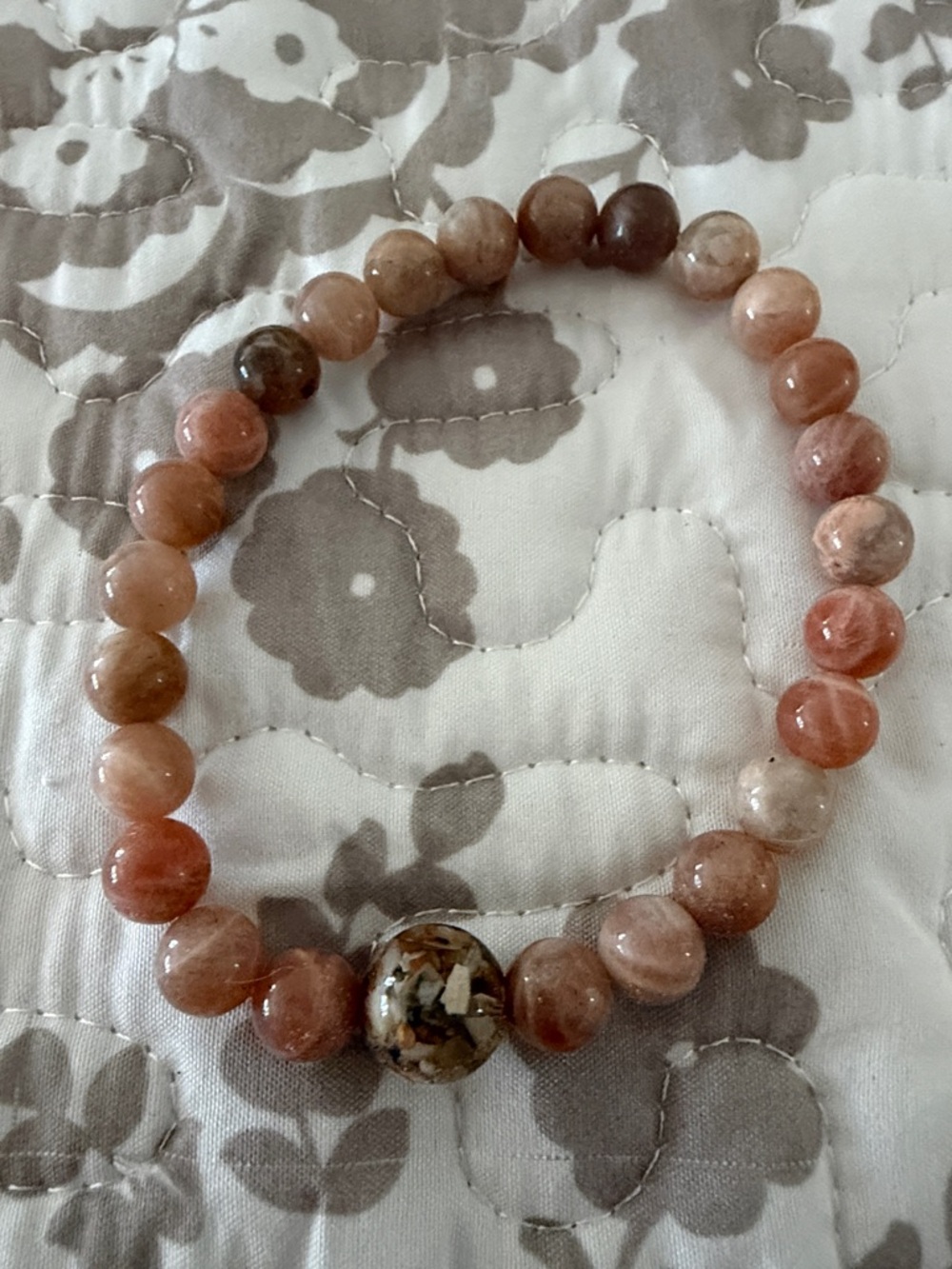 Sunstone Beaded Stretch Bracelet in Peach and Brown - Unbranded